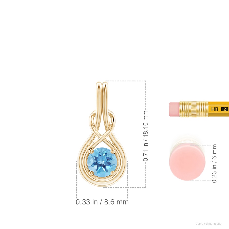5mm A Round Swiss Blue Topaz Solitaire Infinity Knot Pendant in Yellow Gold ruler