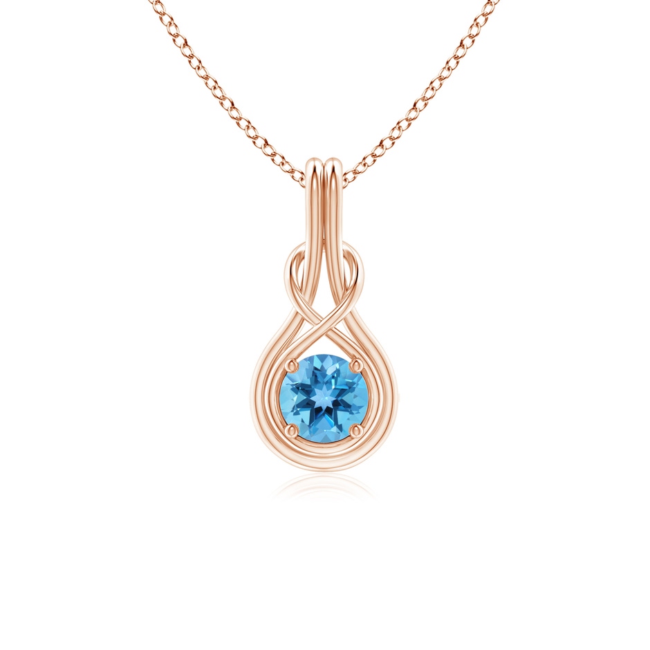 5mm AA Round Swiss Blue Topaz Solitaire Infinity Knot Pendant in Rose Gold 
