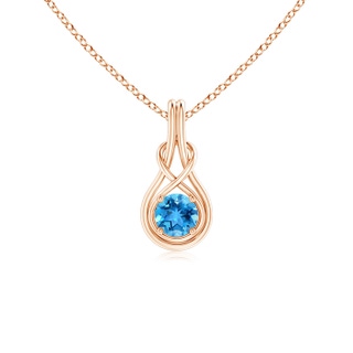5mm AAA Round Swiss Blue Topaz Solitaire Infinity Knot Pendant in Rose Gold