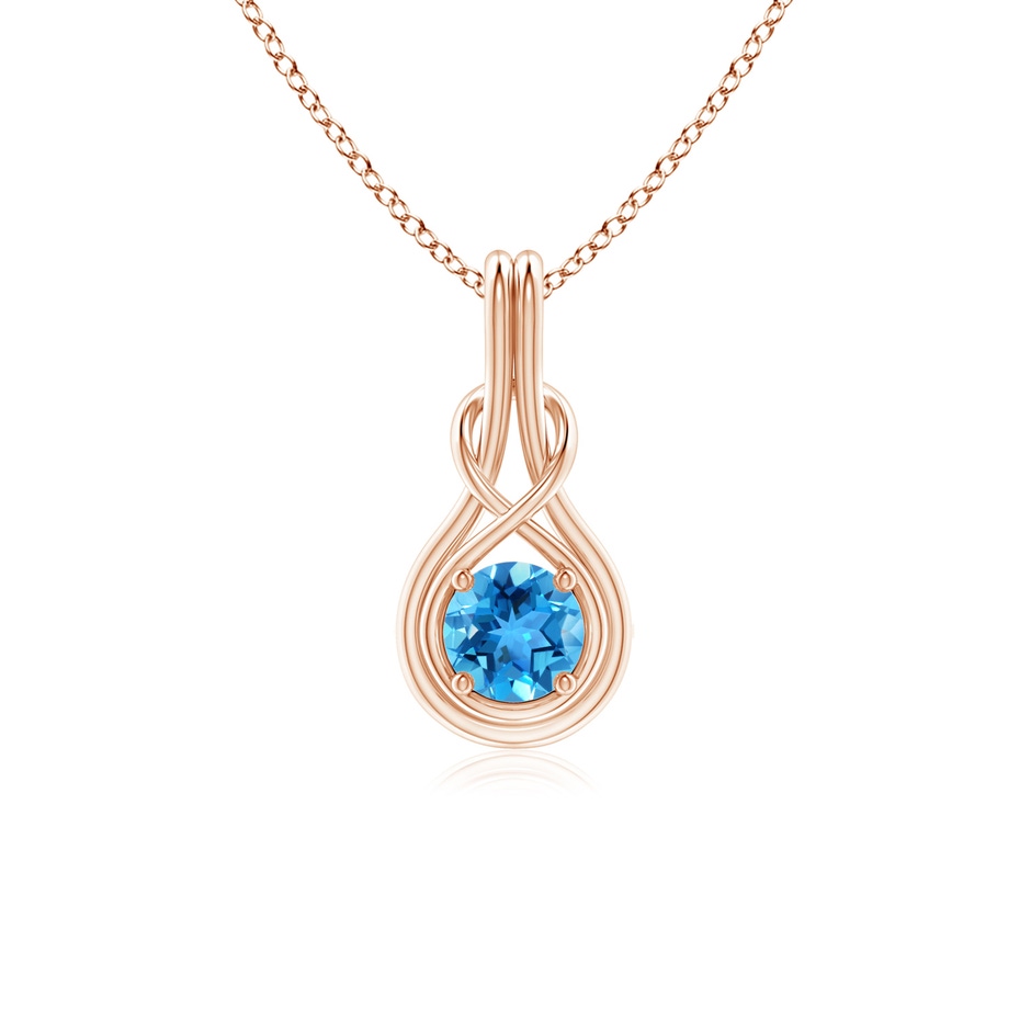 5mm AAA Round Swiss Blue Topaz Solitaire Infinity Knot Pendant in Rose Gold 