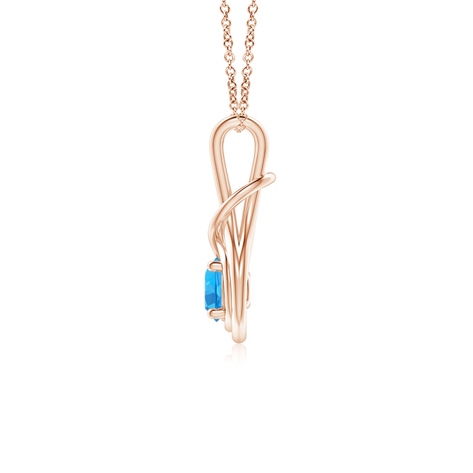 5mm AAA Round Swiss Blue Topaz Solitaire Infinity Knot Pendant in Rose Gold side 199