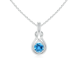 5mm AAA Round Swiss Blue Topaz Solitaire Infinity Knot Pendant in White Gold