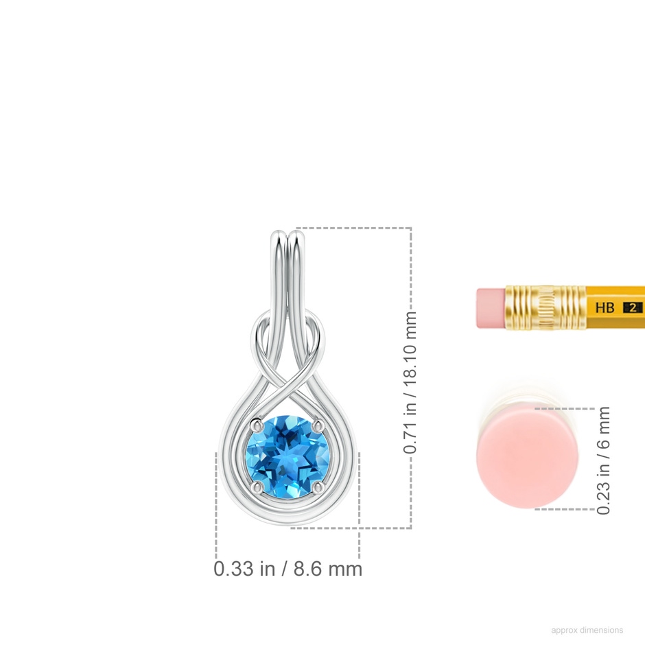 5mm AAA Round Swiss Blue Topaz Solitaire Infinity Knot Pendant in White Gold ruler