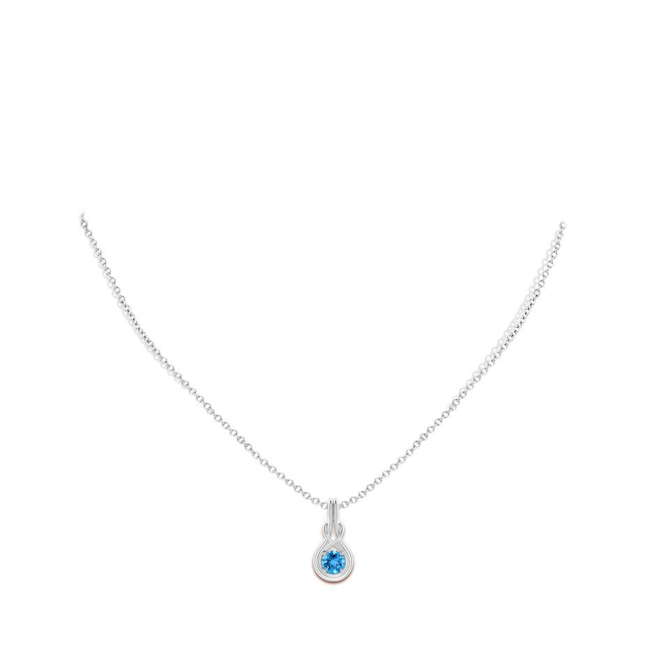5mm AAA Round Swiss Blue Topaz Solitaire Infinity Knot Pendant in White Gold pen