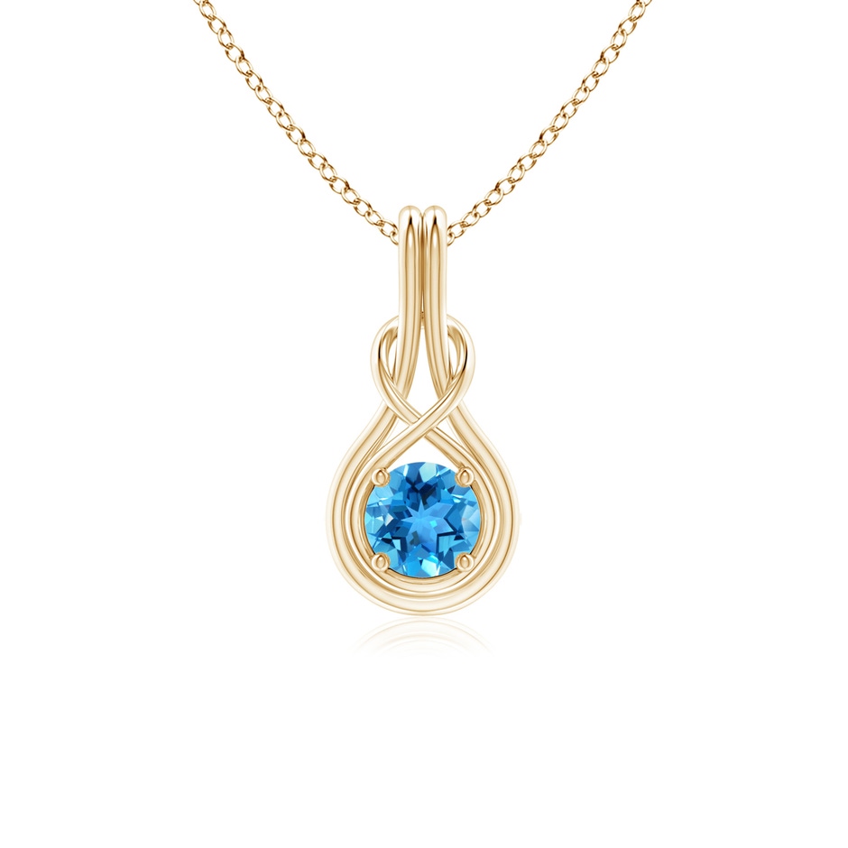 5mm AAA Round Swiss Blue Topaz Solitaire Infinity Knot Pendant in Yellow Gold 