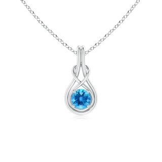 5mm AAAA Round Swiss Blue Topaz Solitaire Infinity Knot Pendant in P950 Platinum