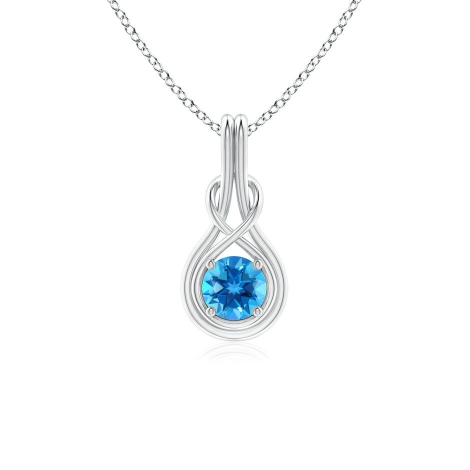 5mm AAAA Round Swiss Blue Topaz Solitaire Infinity Knot Pendant in P950 Platinum 