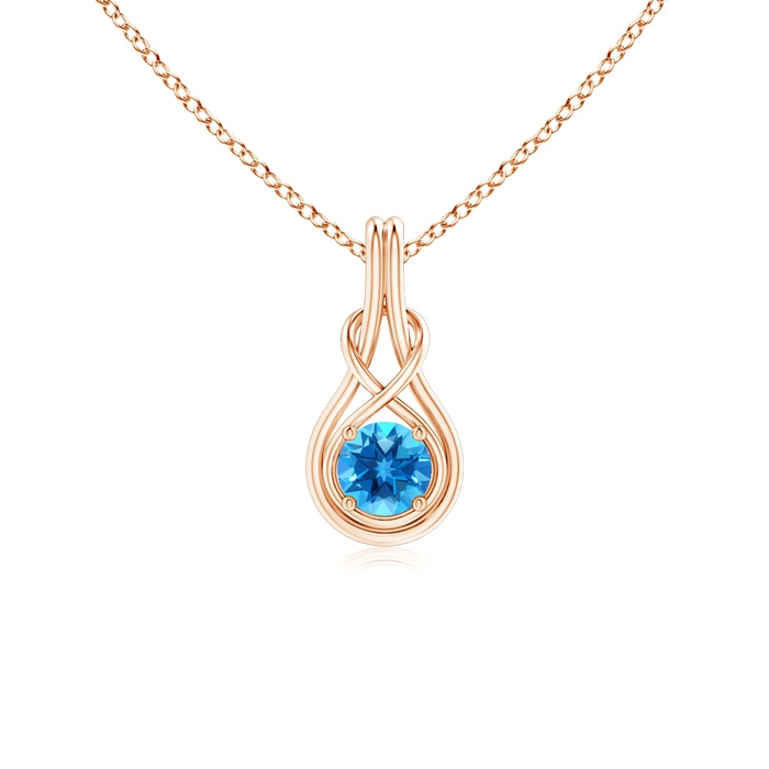 5mm AAAA Round Swiss Blue Topaz Solitaire Infinity Knot Pendant in Rose Gold