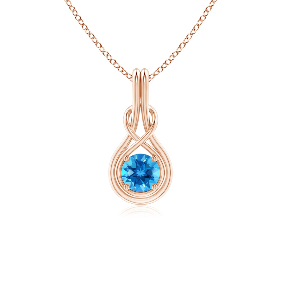5mm AAAA Round Swiss Blue Topaz Solitaire Infinity Knot Pendant in Rose Gold 