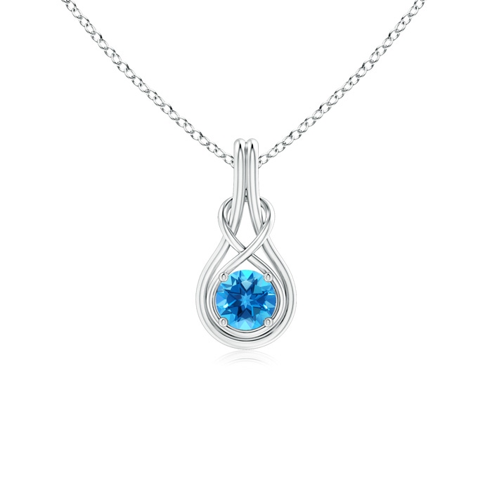 5mm AAAA Round Swiss Blue Topaz Solitaire Infinity Knot Pendant in White Gold 