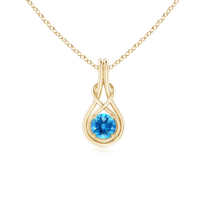 5mm AAAA Round Swiss Blue Topaz Solitaire Infinity Knot Pendant in Yellow Gold