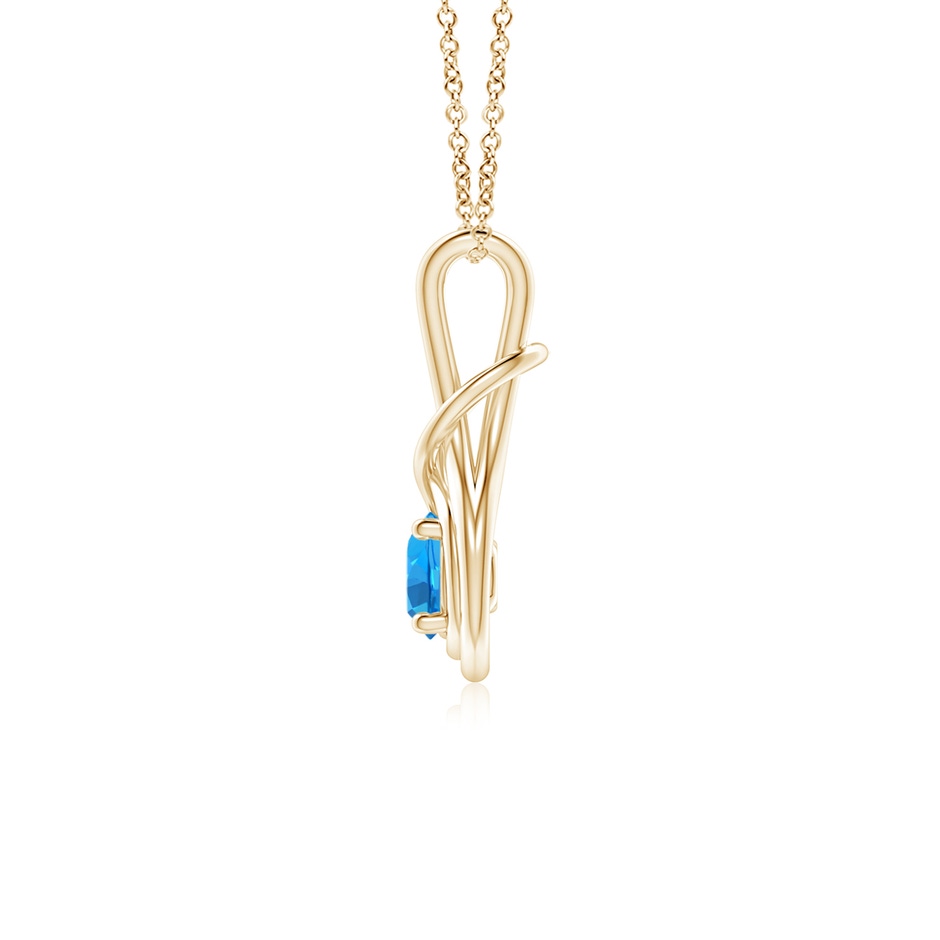 5mm AAAA Round Swiss Blue Topaz Solitaire Infinity Knot Pendant in Yellow Gold side 199