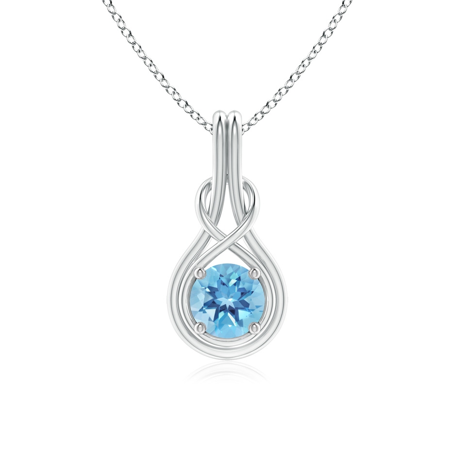 6mm A Round Swiss Blue Topaz Solitaire Infinity Knot Pendant in P950 Platinum 