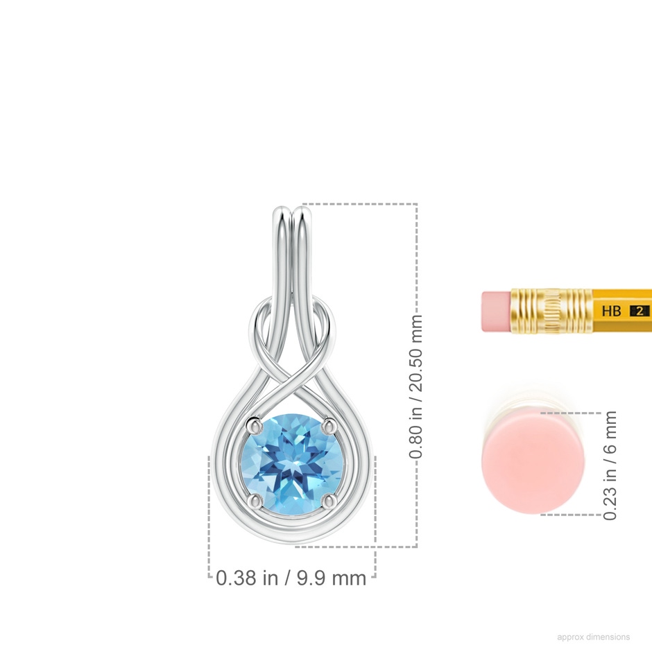 6mm A Round Swiss Blue Topaz Solitaire Infinity Knot Pendant in P950 Platinum ruler