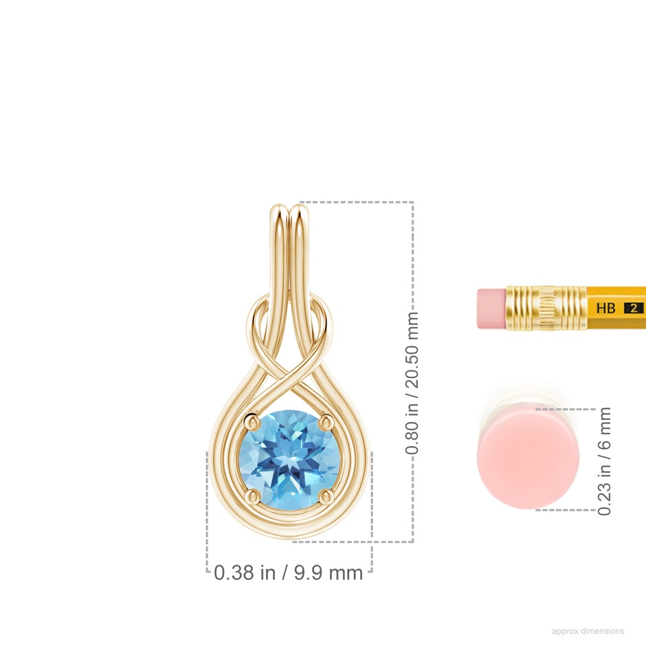 6mm A Round Swiss Blue Topaz Solitaire Infinity Knot Pendant in Yellow Gold ruler