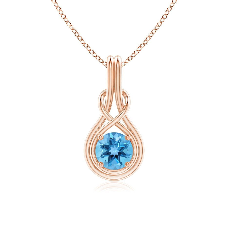 6mm AA Round Swiss Blue Topaz Solitaire Infinity Knot Pendant in Rose Gold 
