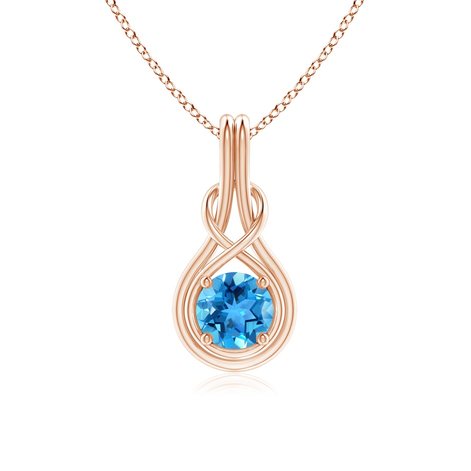 6mm AAA Round Swiss Blue Topaz Solitaire Infinity Knot Pendant in Rose Gold 