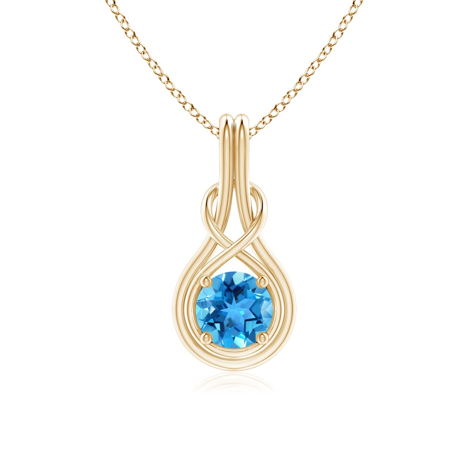 6mm AAA Round Swiss Blue Topaz Solitaire Infinity Knot Pendant in Yellow Gold 