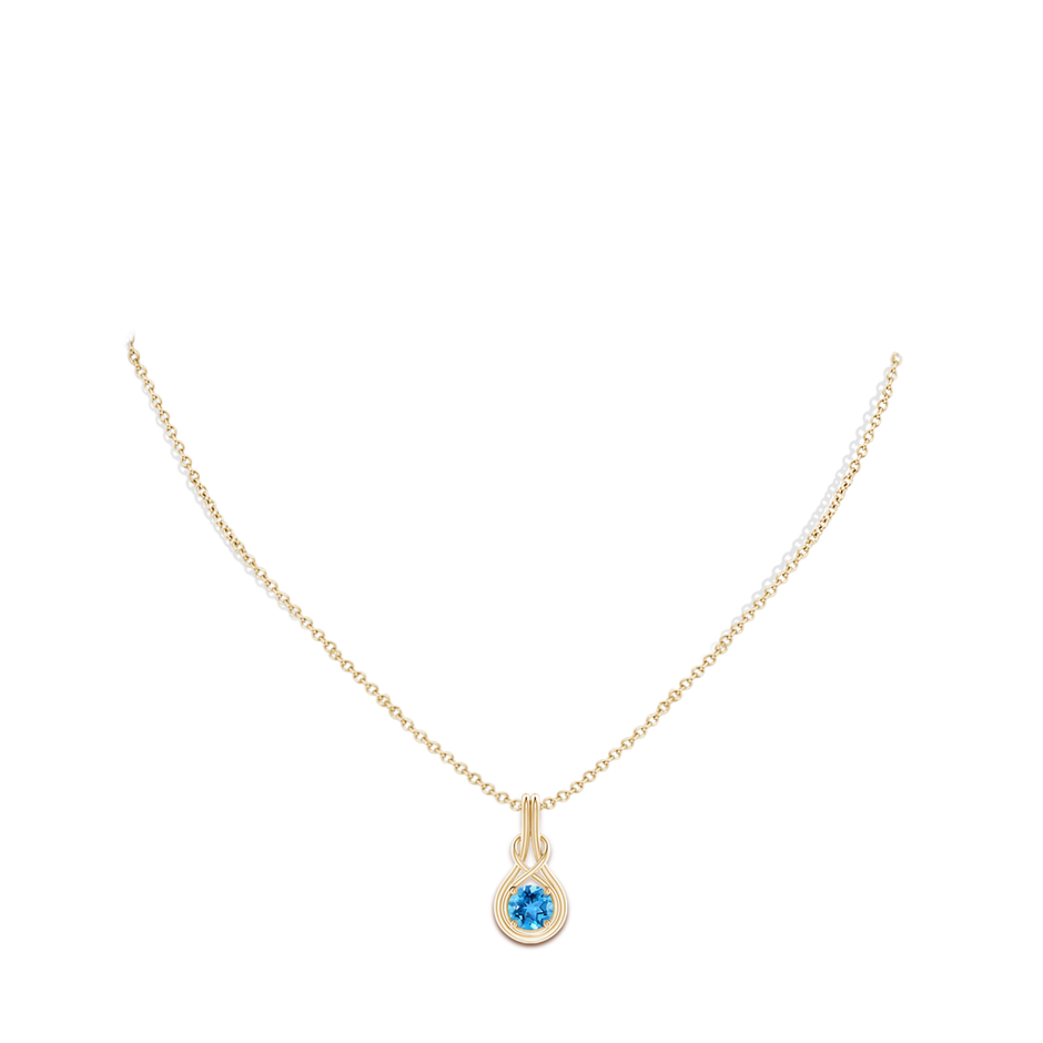 6mm AAA Round Swiss Blue Topaz Solitaire Infinity Knot Pendant in Yellow Gold pen