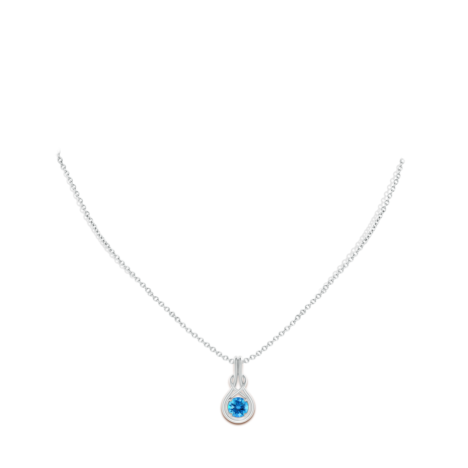6mm AAAA Round Swiss Blue Topaz Solitaire Infinity Knot Pendant in P950 Platinum pen
