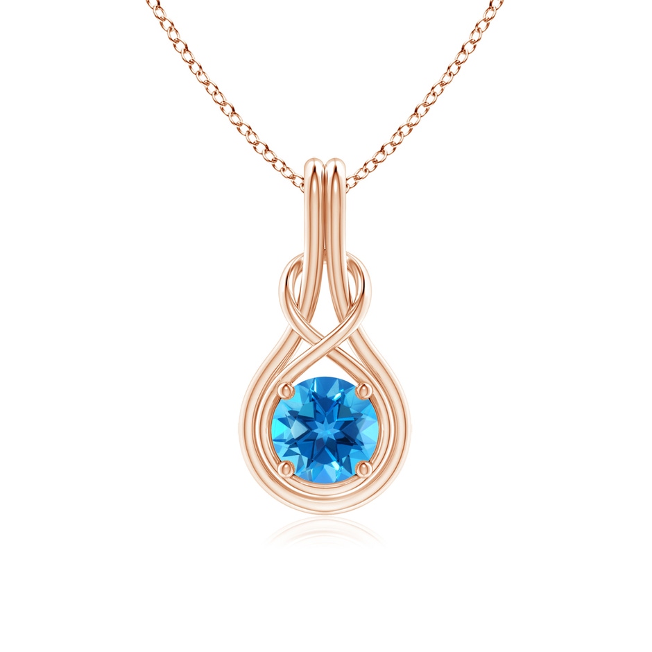 6mm AAAA Round Swiss Blue Topaz Solitaire Infinity Knot Pendant in Rose Gold 