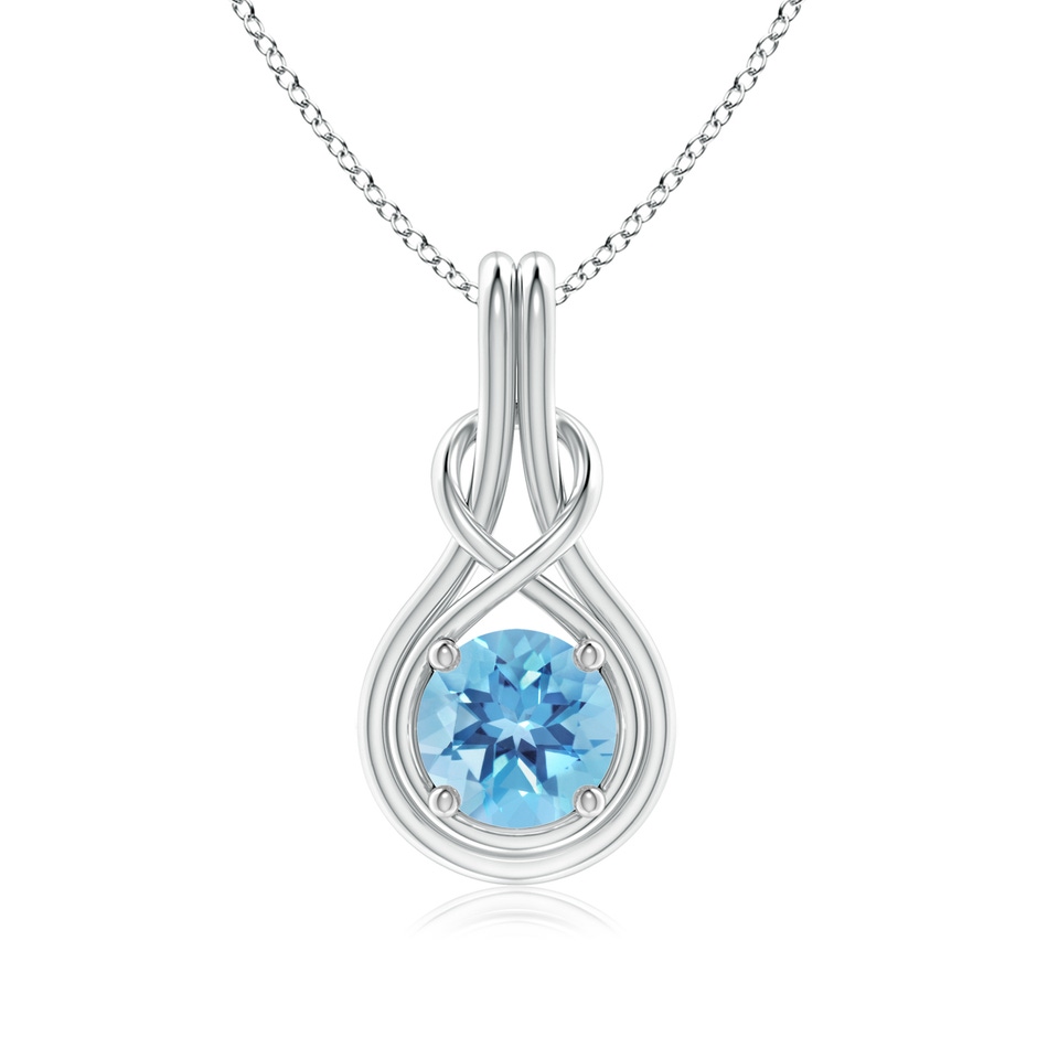 7mm A Round Swiss Blue Topaz Solitaire Infinity Knot Pendant in P950 Platinum 