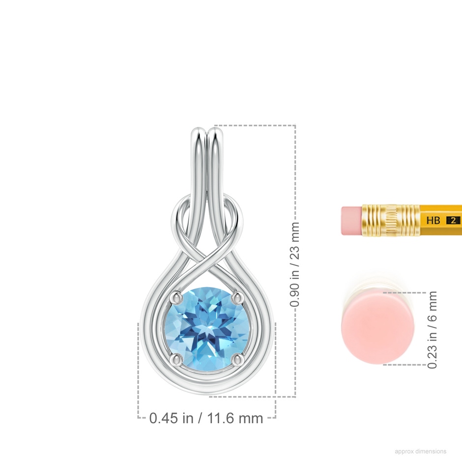 7mm A Round Swiss Blue Topaz Solitaire Infinity Knot Pendant in P950 Platinum ruler