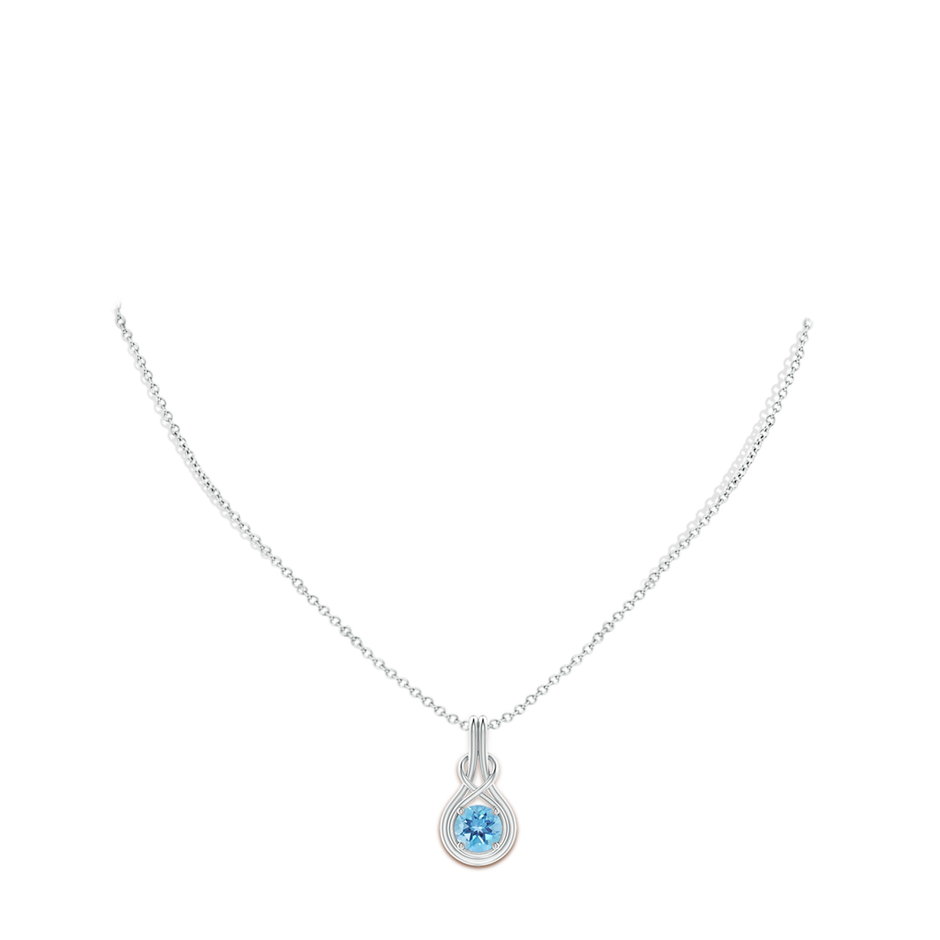 7mm A Round Swiss Blue Topaz Solitaire Infinity Knot Pendant in P950 Platinum pen