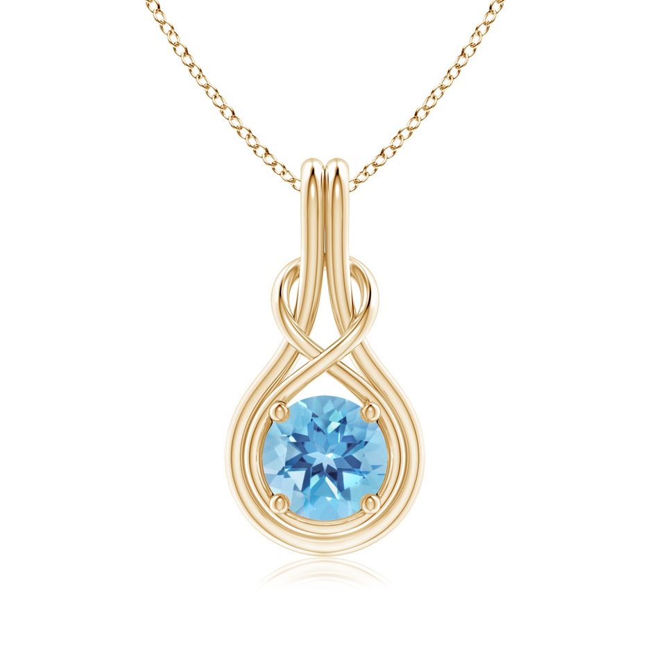 7mm A Round Swiss Blue Topaz Solitaire Infinity Knot Pendant in Yellow Gold 