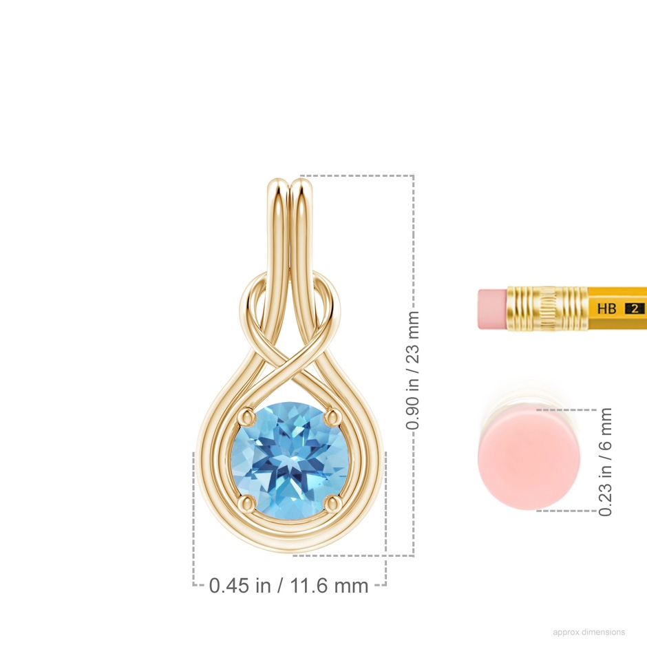 7mm A Round Swiss Blue Topaz Solitaire Infinity Knot Pendant in Yellow Gold ruler
