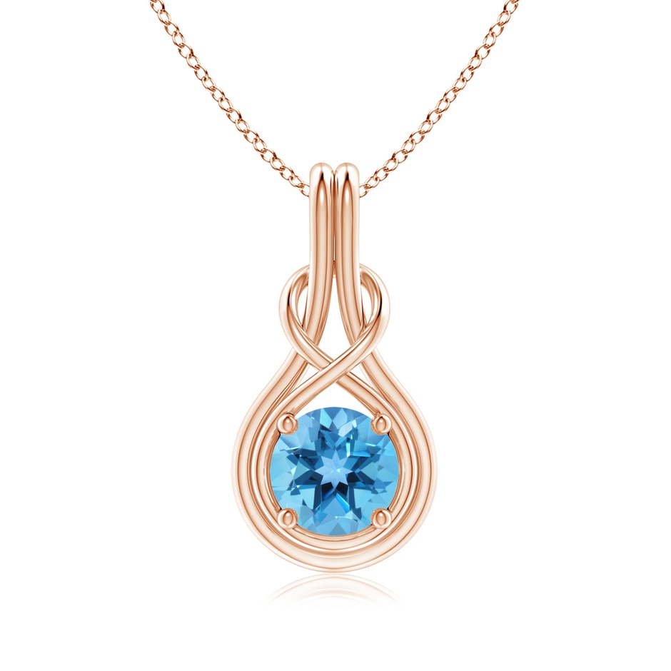 7mm AA Round Swiss Blue Topaz Solitaire Infinity Knot Pendant in 18K Rose Gold 