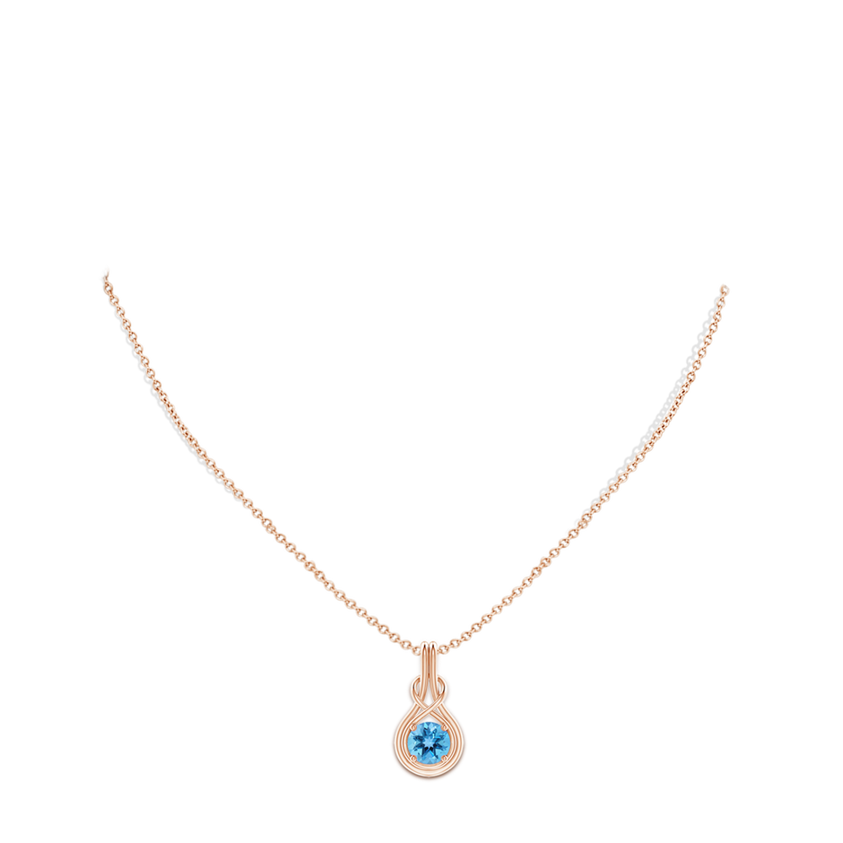 7mm AA Round Swiss Blue Topaz Solitaire Infinity Knot Pendant in 18K Rose Gold pen