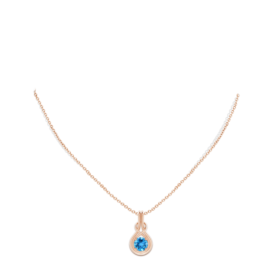 7mm AAA Round Swiss Blue Topaz Solitaire Infinity Knot Pendant in 18K Rose Gold pen