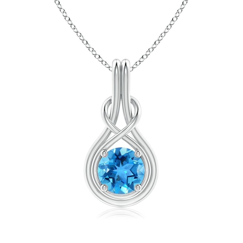 7mm AAA Round Swiss Blue Topaz Solitaire Infinity Knot Pendant in 18K White Gold 