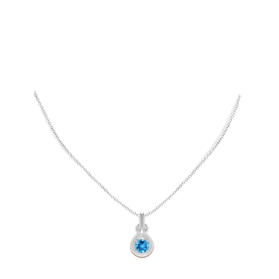 7mm AAA Round Swiss Blue Topaz Solitaire Infinity Knot Pendant in 18K White Gold pen