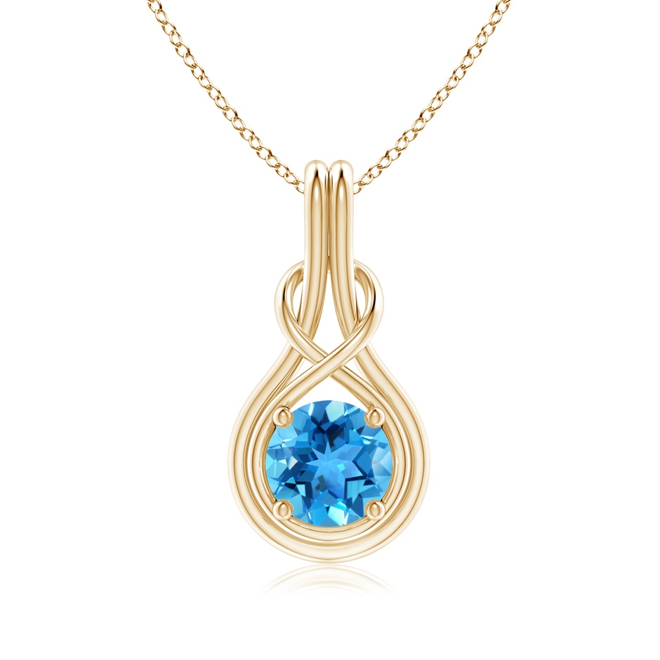 7mm AAA Round Swiss Blue Topaz Solitaire Infinity Knot Pendant in 18K Yellow Gold 