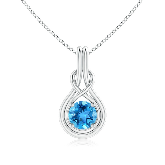 7mm AAA Round Swiss Blue Topaz Solitaire Infinity Knot Pendant in White Gold