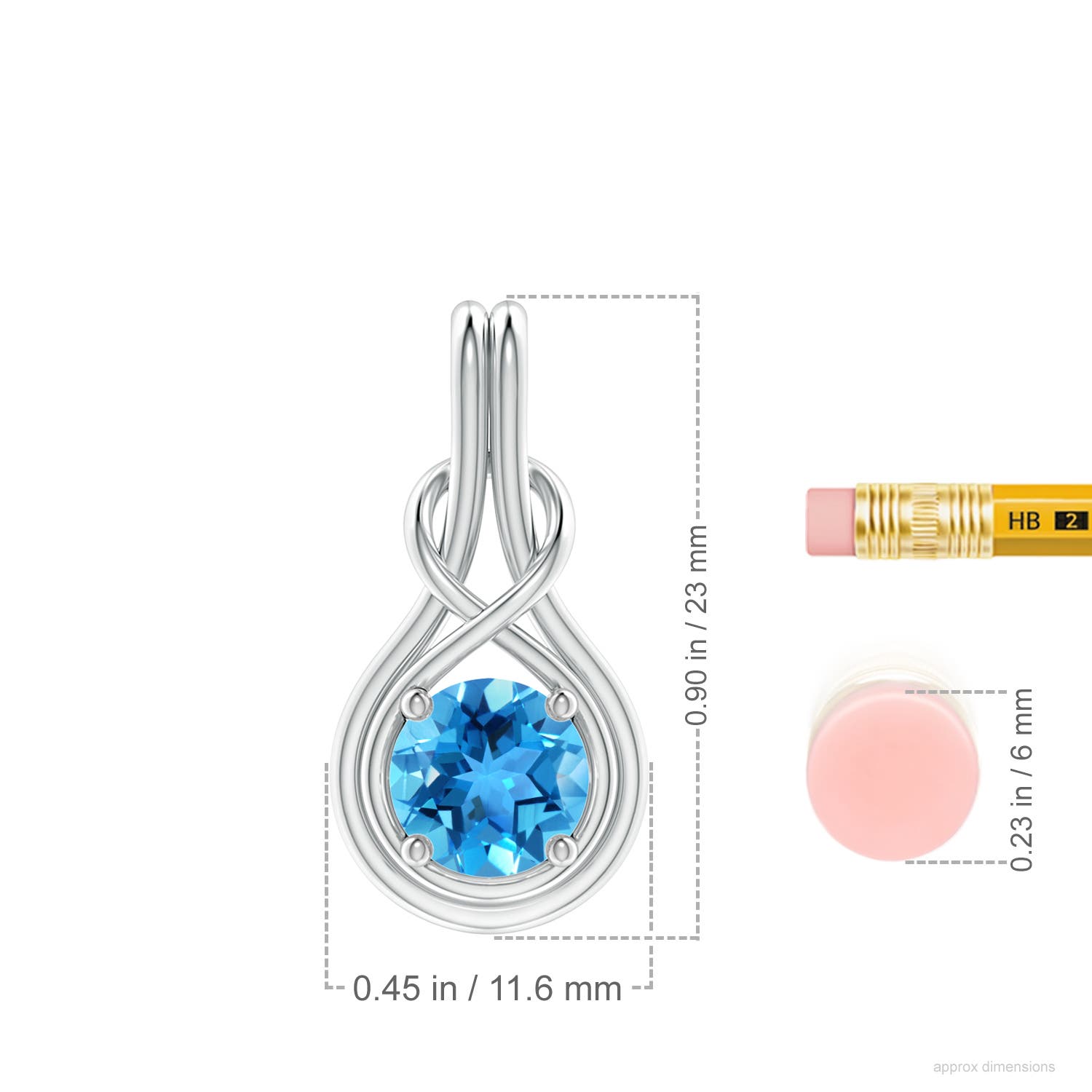 7mm AAA Round Swiss Blue Topaz Solitaire Infinity Knot Pendant in White Gold - ruler