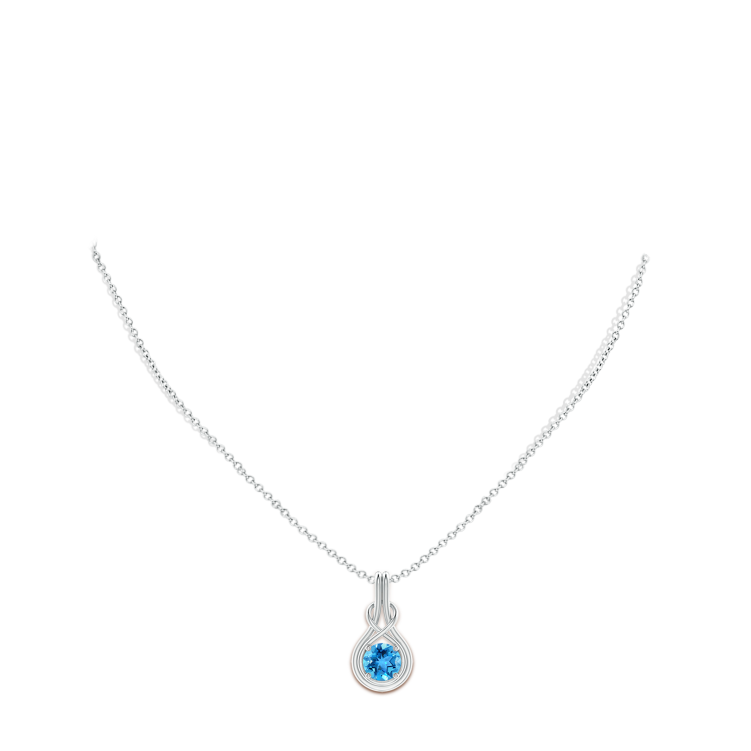 7mm AAA Round Swiss Blue Topaz Solitaire Infinity Knot Pendant in White Gold - body_neck