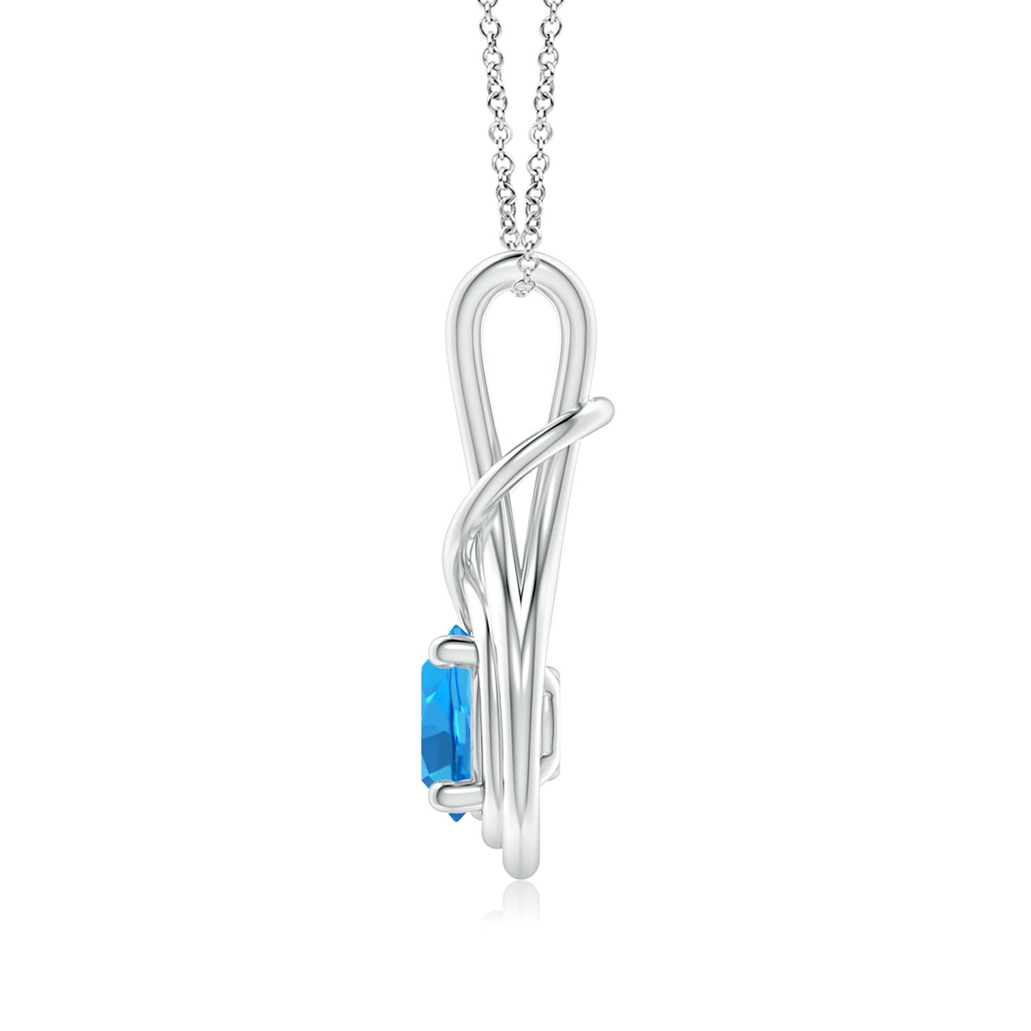 7mm AAAA Round Swiss Blue Topaz Solitaire Infinity Knot Pendant in White Gold
