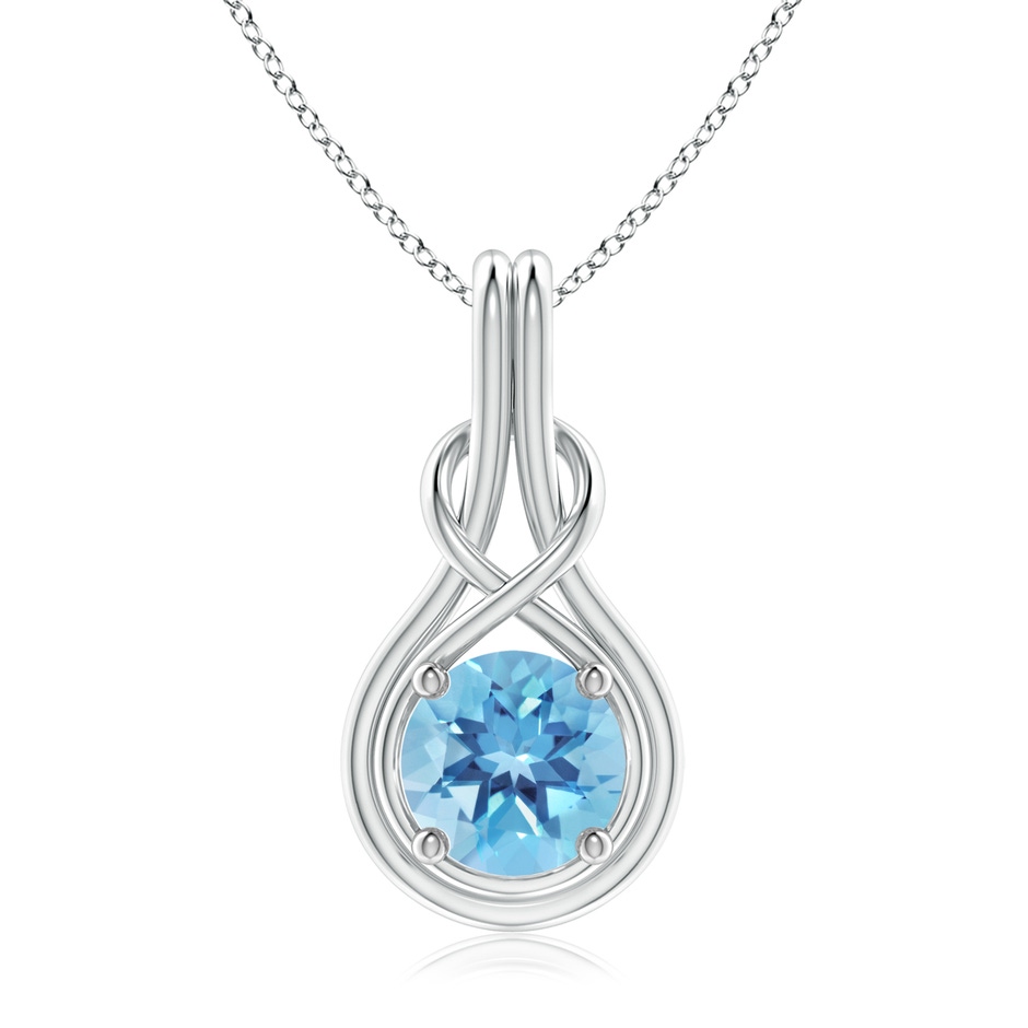 8mm A Round Swiss Blue Topaz Solitaire Infinity Knot Pendant in P950 Platinum 