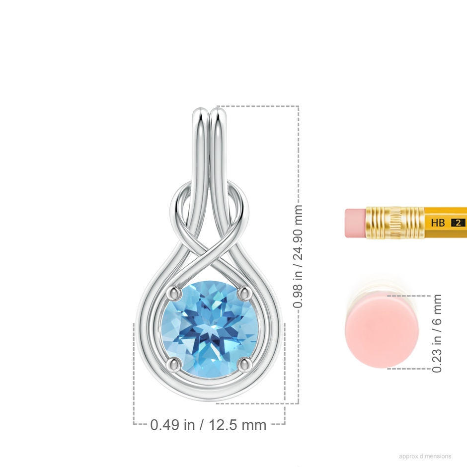 8mm A Round Swiss Blue Topaz Solitaire Infinity Knot Pendant in P950 Platinum ruler