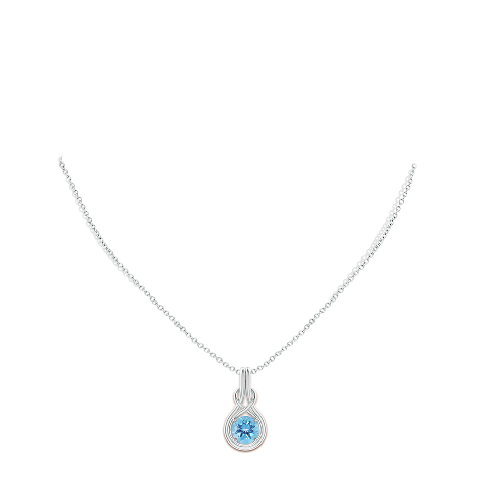 8mm A Round Swiss Blue Topaz Solitaire Infinity Knot Pendant in P950 Platinum pen