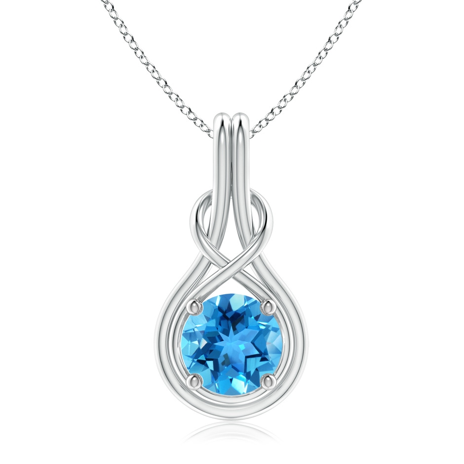8mm AAA Round Swiss Blue Topaz Solitaire Infinity Knot Pendant in 18K White Gold 