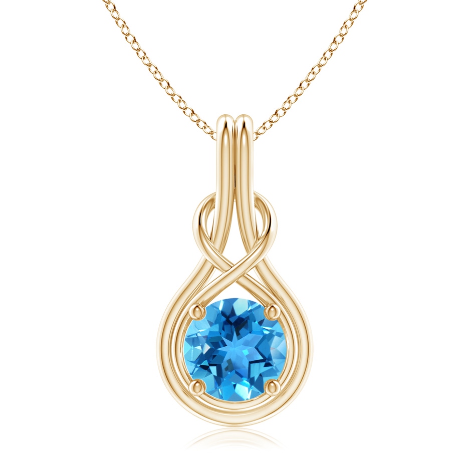 8mm AAA Round Swiss Blue Topaz Solitaire Infinity Knot Pendant in 18K Yellow Gold 