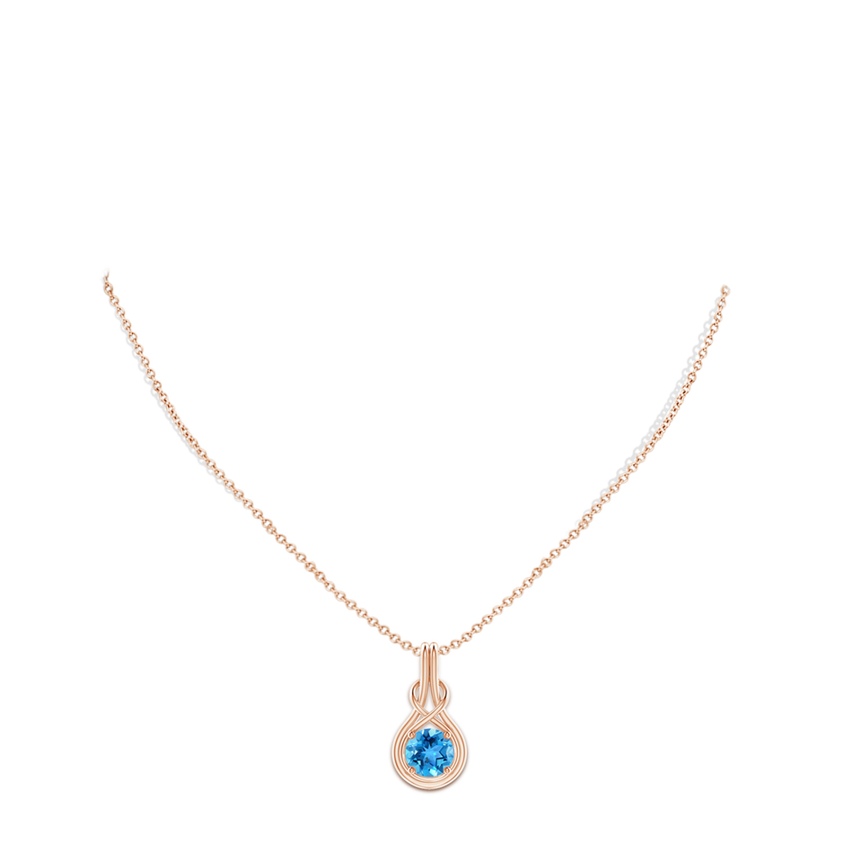 8mm AAA Round Swiss Blue Topaz Solitaire Infinity Knot Pendant in Rose Gold pen