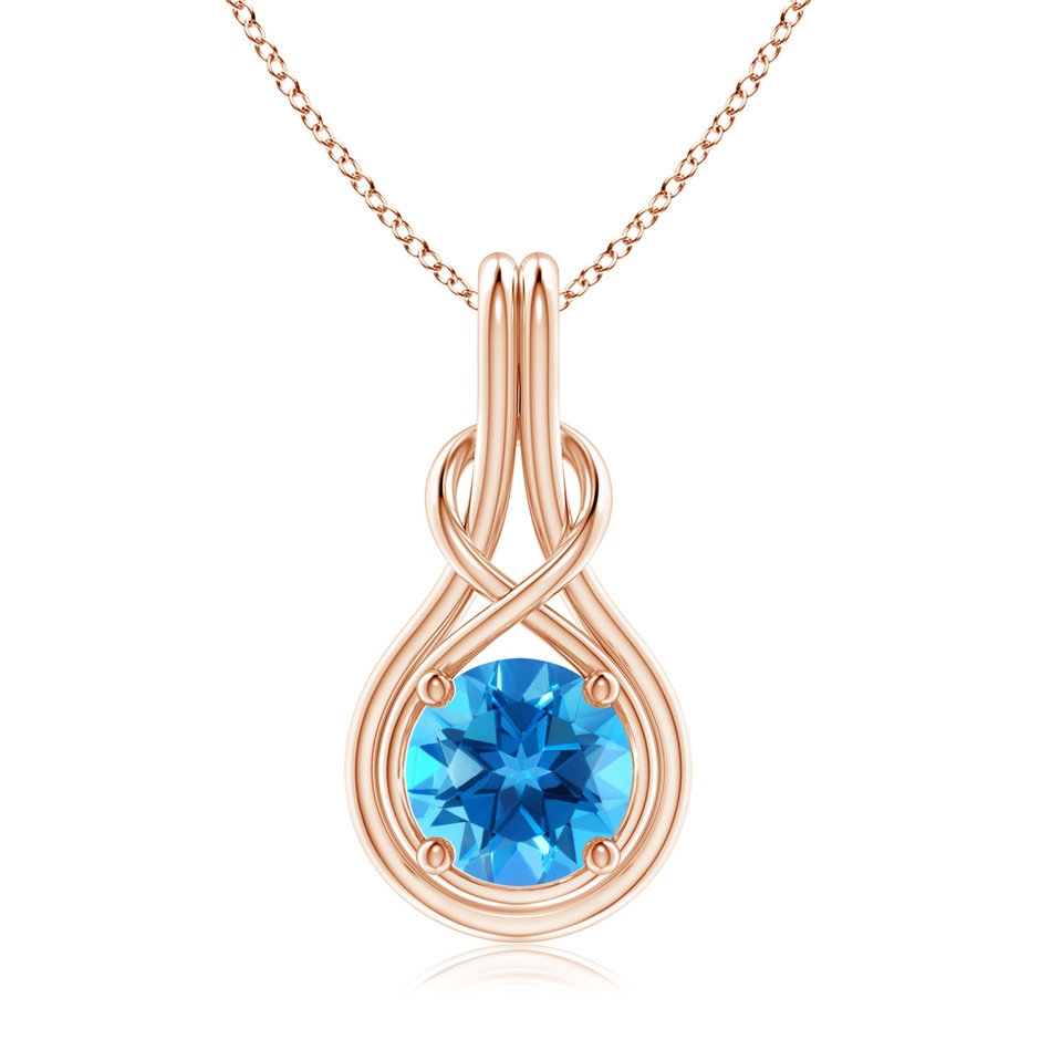 8mm AAAA Round Swiss Blue Topaz Solitaire Infinity Knot Pendant in 18K Rose Gold 