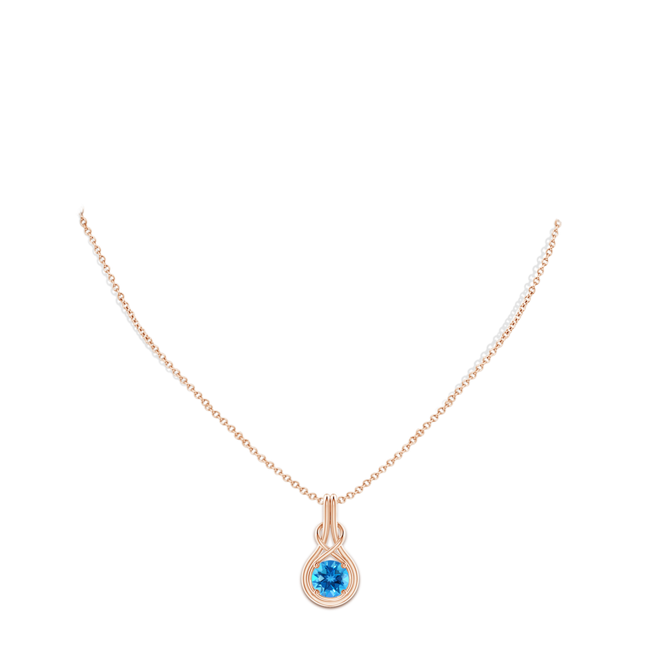 8mm AAAA Round Swiss Blue Topaz Solitaire Infinity Knot Pendant in 18K Rose Gold pen