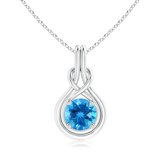 8mm AAAA Round Swiss Blue Topaz Solitaire Infinity Knot Pendant in P950 Platinum