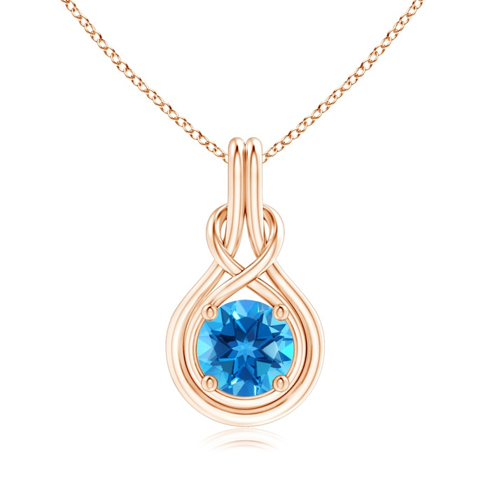 8mm AAAA Round Swiss Blue Topaz Solitaire Infinity Knot Pendant in Rose Gold